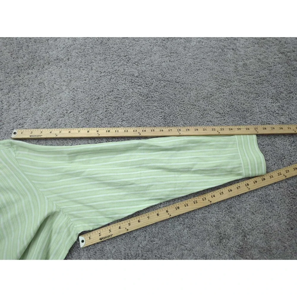 Banana Republic‎ Button Up Shirt Mens 18-18.5 Green Striped 58% Linen Classic